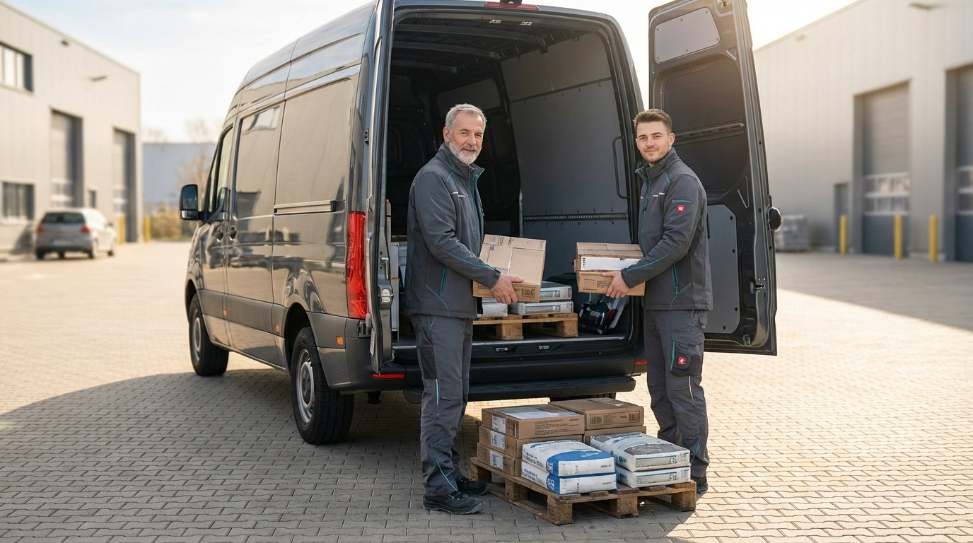 Fliesenleger bei der Arbeit