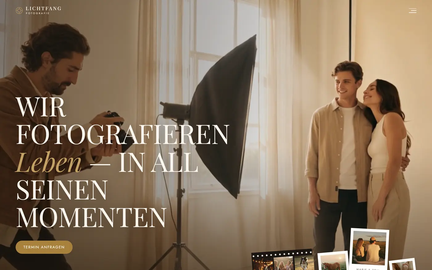 Demo-Website LICHTFANG Fotografie mit Video-Hero und Polaroid-Collage